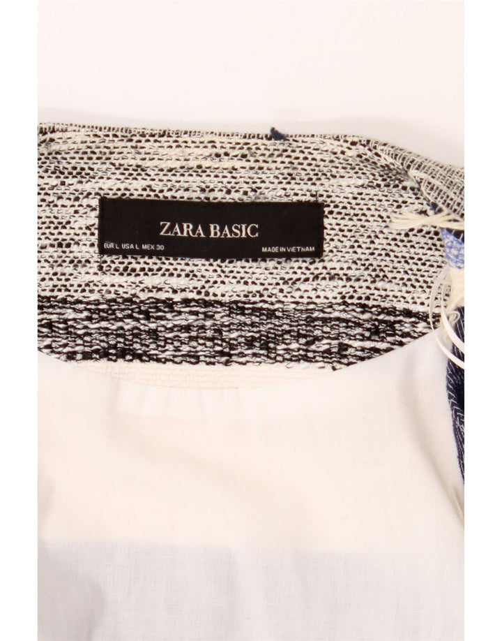 Zara Veste Blazer Ouverte Femme UK 16 Grand Coton Rayé Multicolore