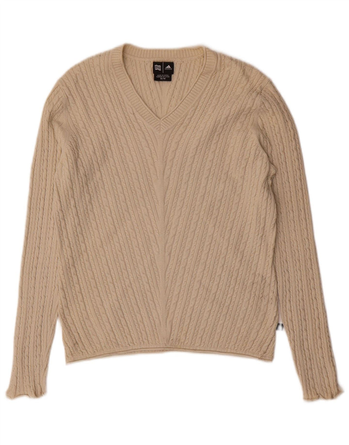 ADIDAS Pull col en V pour femme UK 12 Soie beige moyen