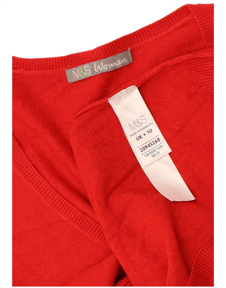 Marks & Spencer Pull surdimensionné à col en V pour femme UK 10 Petit Rouge