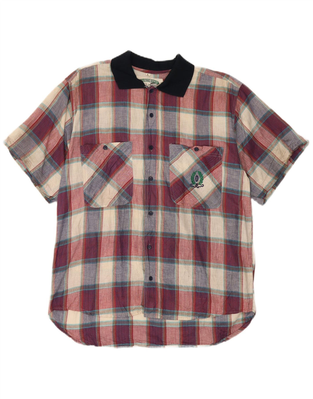 vintage Chemise à manches courtes pour hommes Grand coton à carreaux multicolores