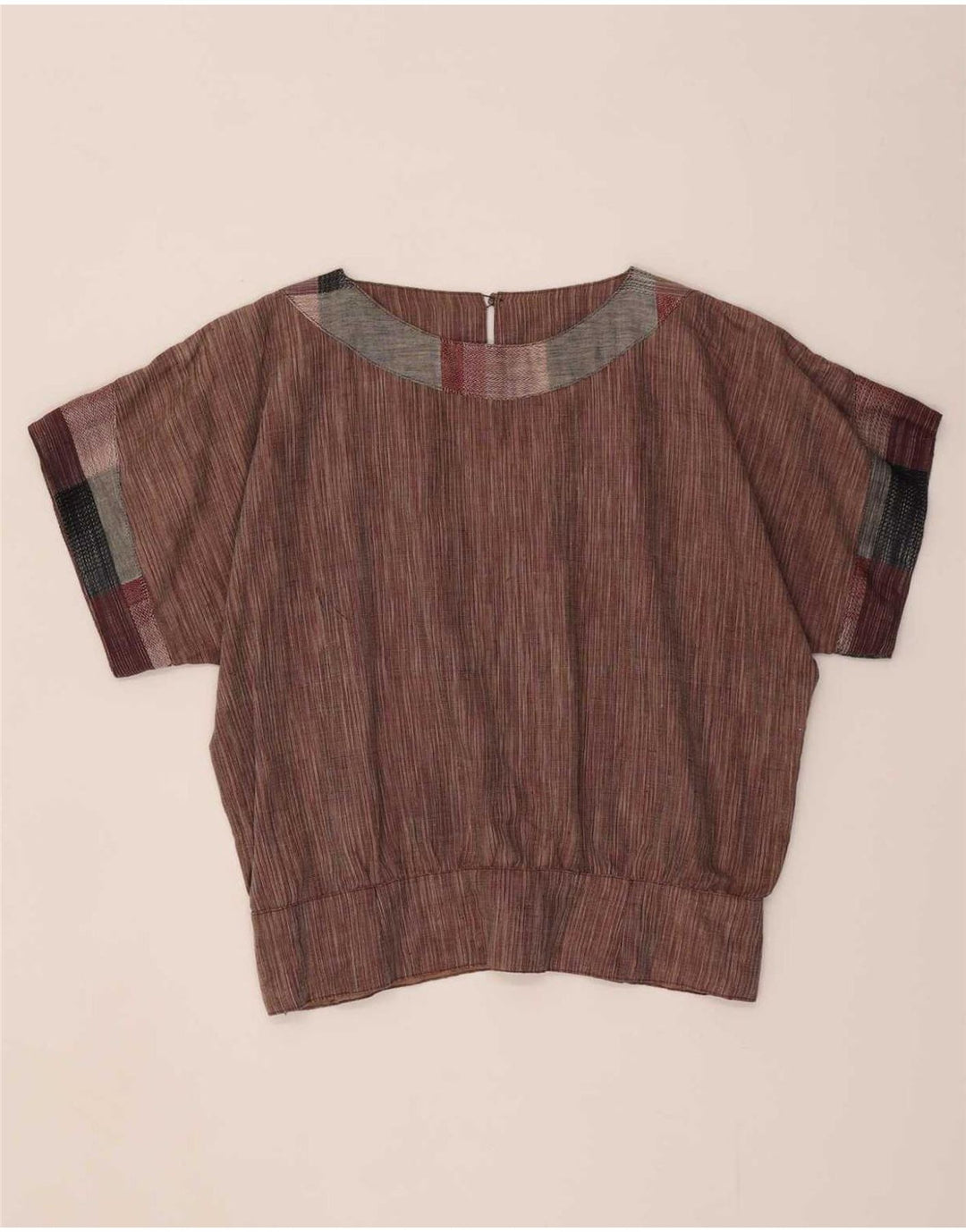 Vintage Womens Blouse Top UK 44 Medium Brown Colourblock