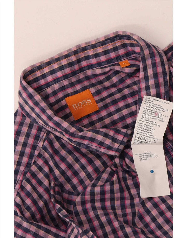 Hugo Boss Chemise à manches courtes pour homme en coton vichy bleu marine Large