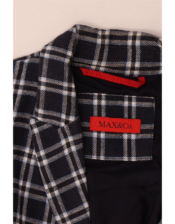 Max & Co. Veste blazer à 1 bouton pour femme UK 12 en coton à carreaux bleu marine moyen