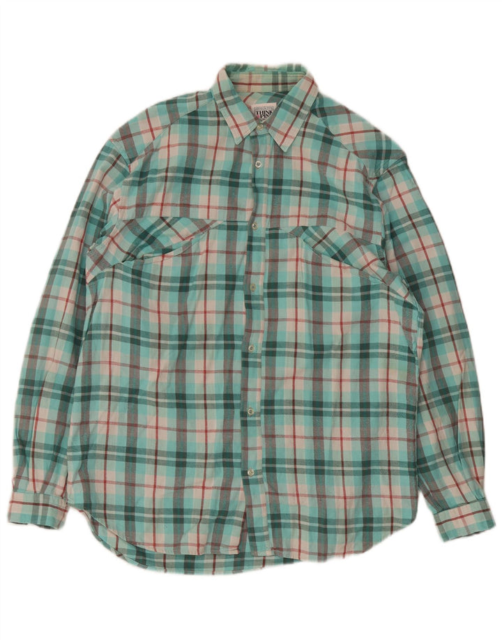 Think Pink Chemise en flanelle pour homme Taille 39 15 1/2 Carreaux turquoise moyen