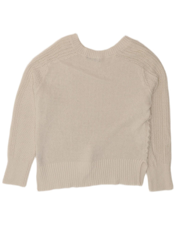 Marks & Spencer Womens V-Neck Jumper Sweater UK 16 Large White Cotton