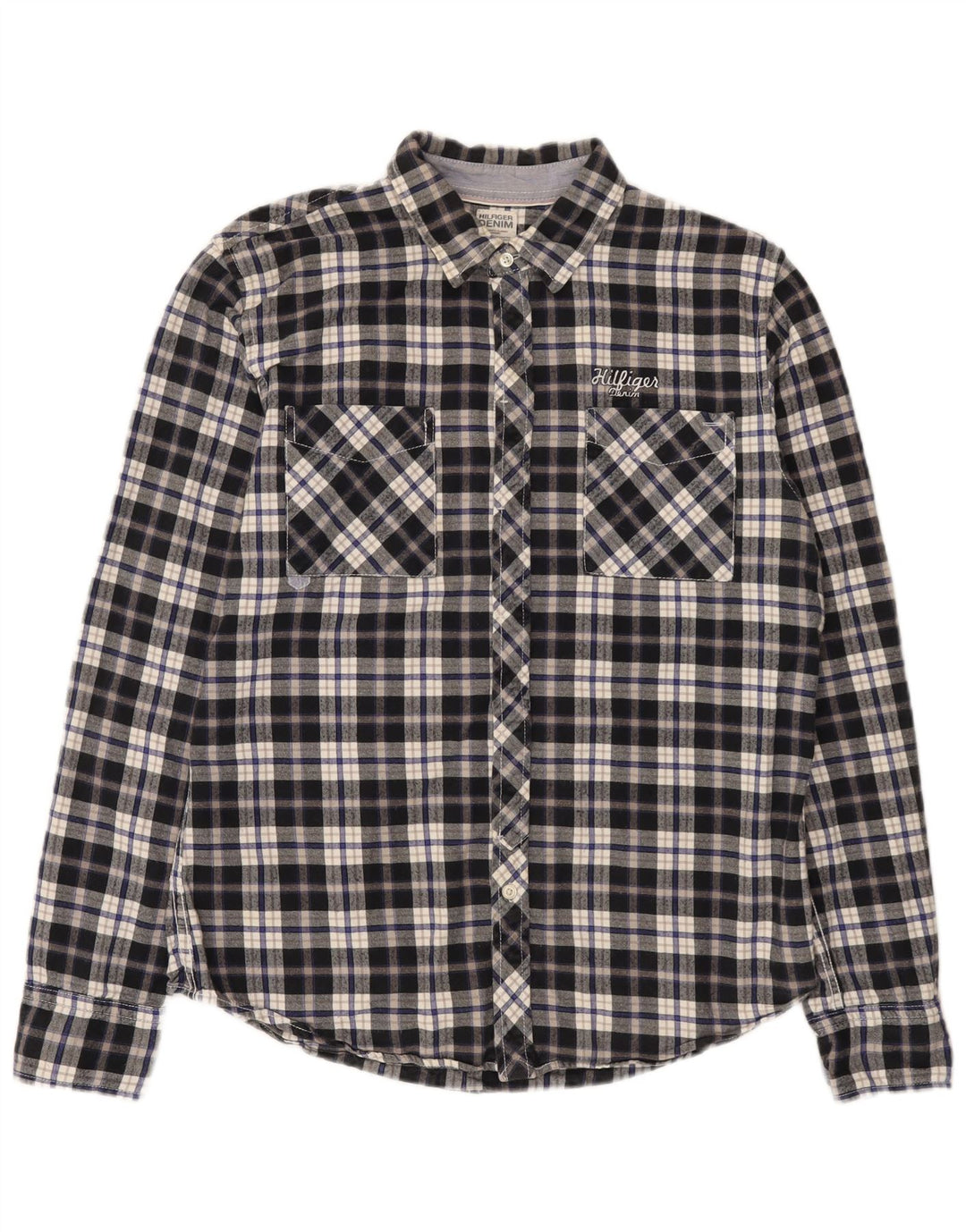 Tommy Hilfiger Chemise en flanelle pour homme en coton à carreaux bleus