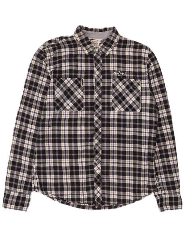 Tommy Hilfiger Mens Flannel Shirt Large Blue Check Cotton