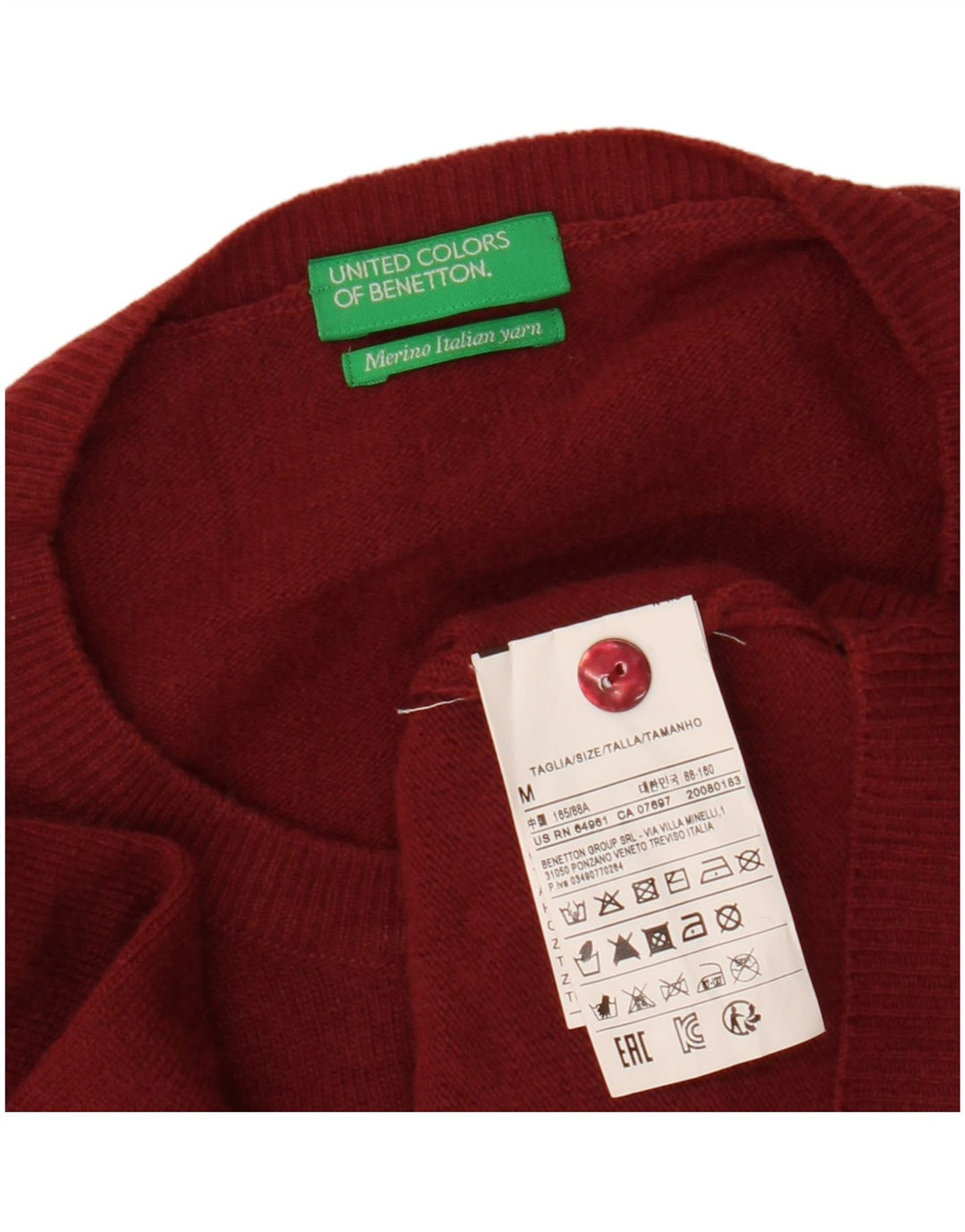 BENETTON Cardigan court pour femme UK 12 laine mérinos marron moyen