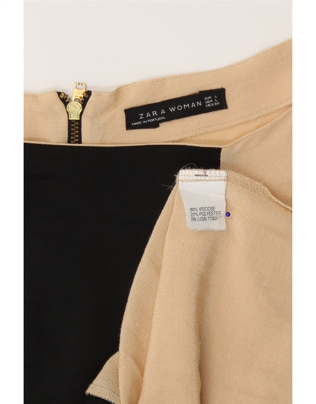 Zara Womens Blouse Top UK 16 Large Beige Colorblock Viscose