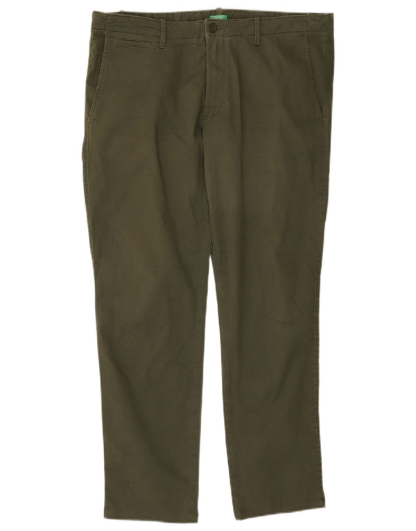Benetton Pantalon Chino Droit Homme IT 54 2XL W40 L30 Kaki Coton