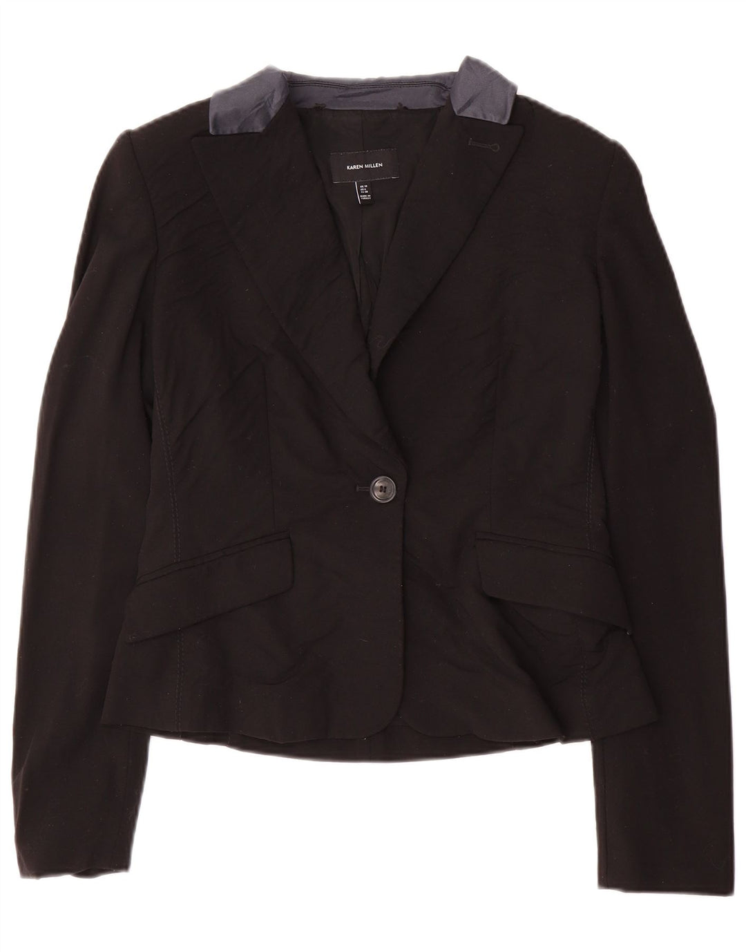 Karen Millen Veste blazer à 1 bouton pour femme UK 10 Petite laine noire