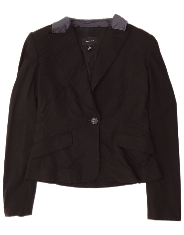Karen Millen Veste blazer à 1 bouton pour femme UK 10 Petite laine noire