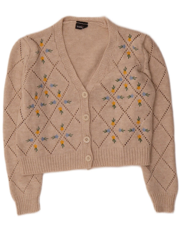 Vaniza Cardigan court pour femme UK 14 Gris moyen Acrylique floral
