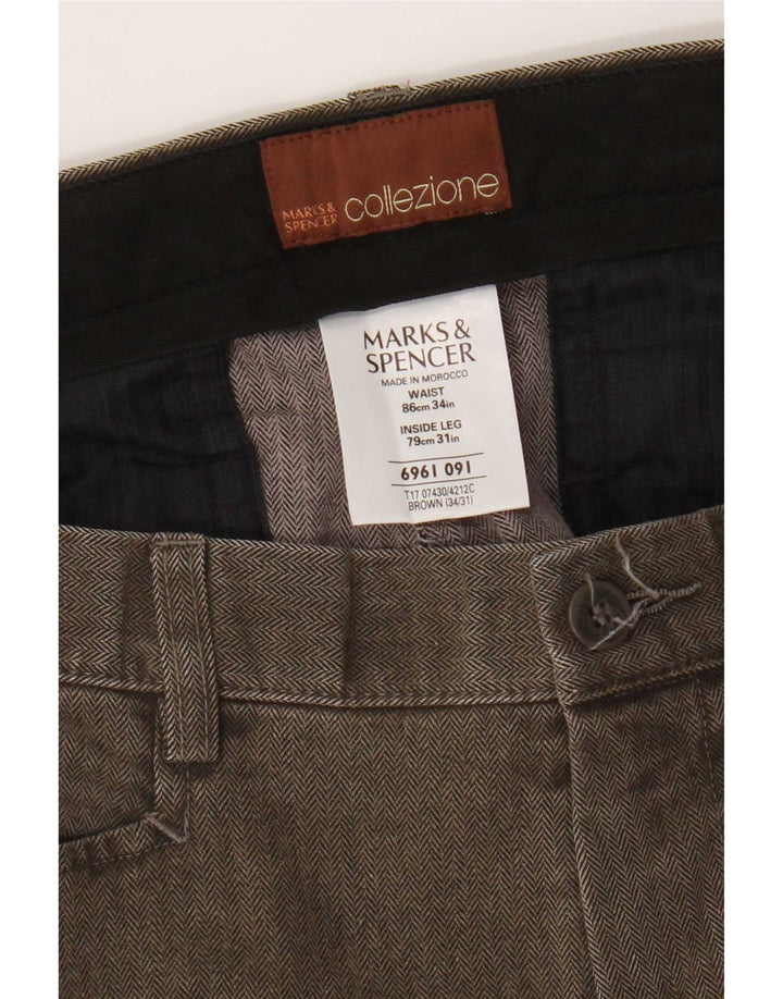 Marks & Spencer Pantalon décontracté droit pour homme W34 L31 Marron à chevrons