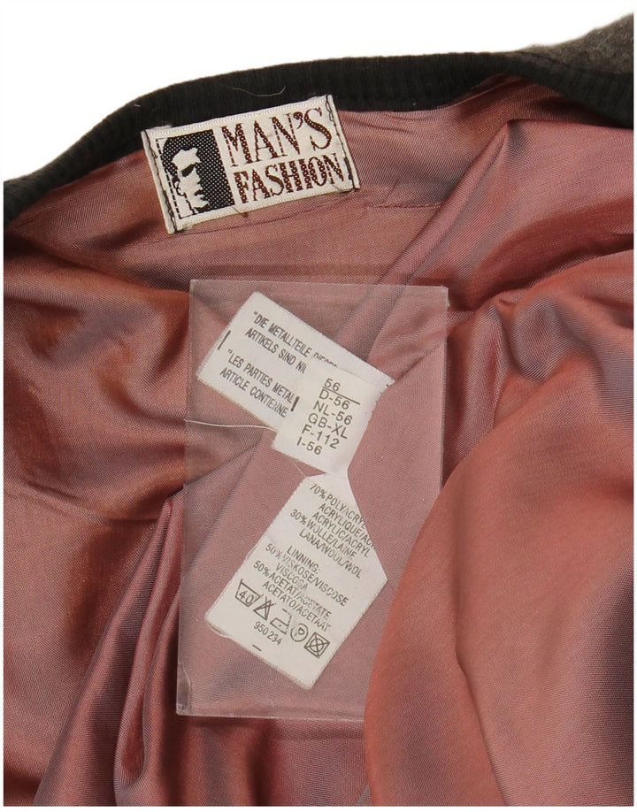 vintage Mens Cardigan Pull XL Gris Acrylique