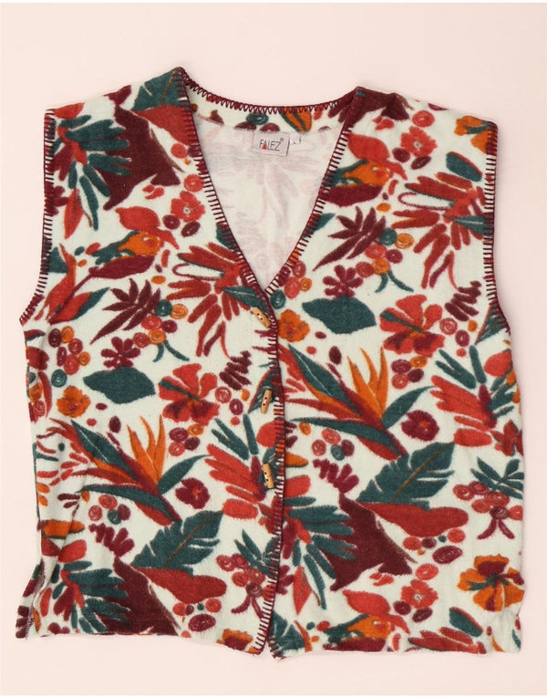 gilet polaire femme vintage UK 14 Grand Floral multicolore