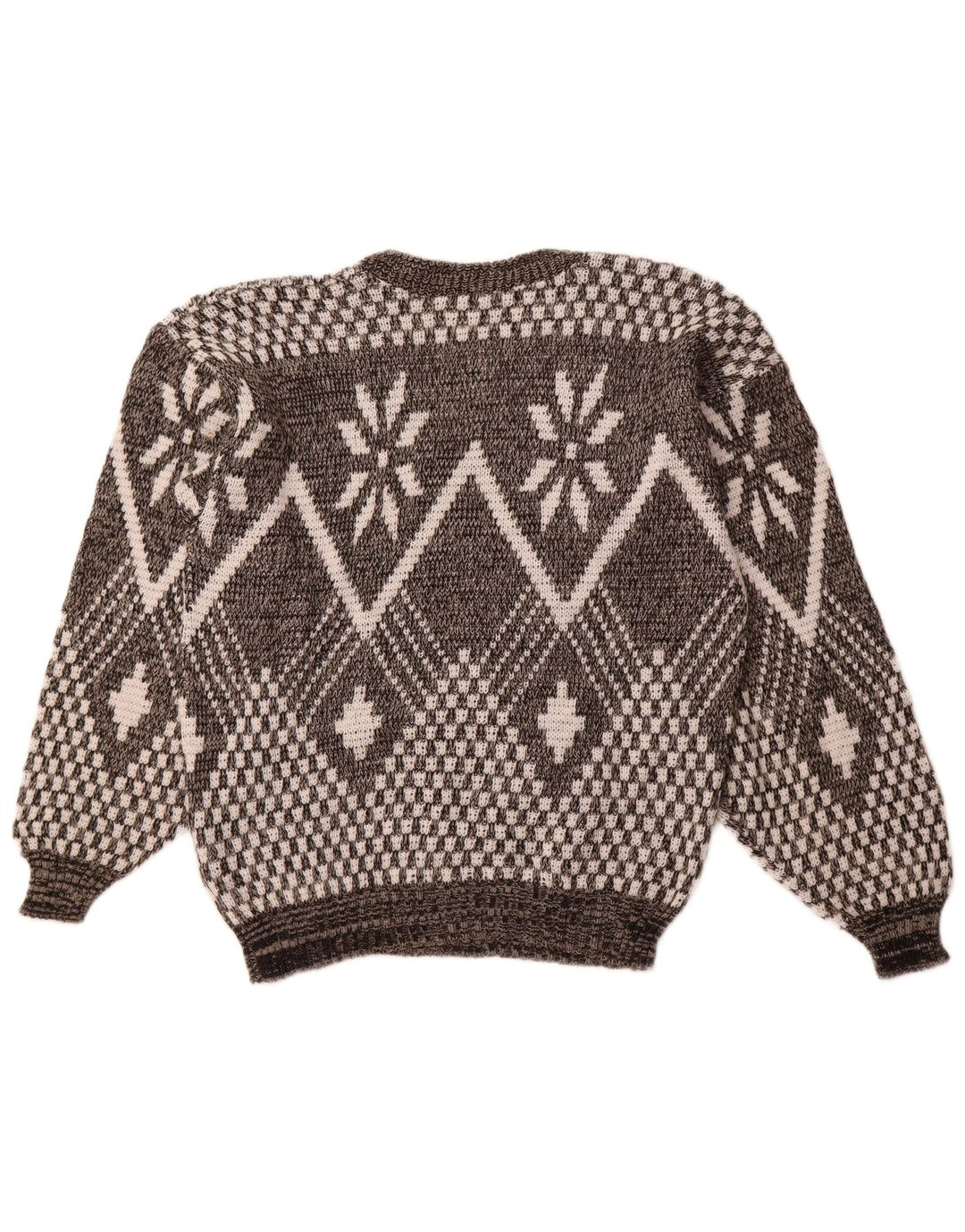 VINTAGE Pull col V pour homme Grand gris Fair Isle