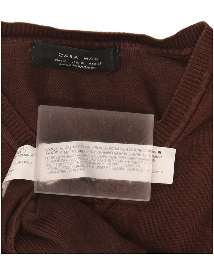 Zara Pull Col V Homme XL Marron Coton