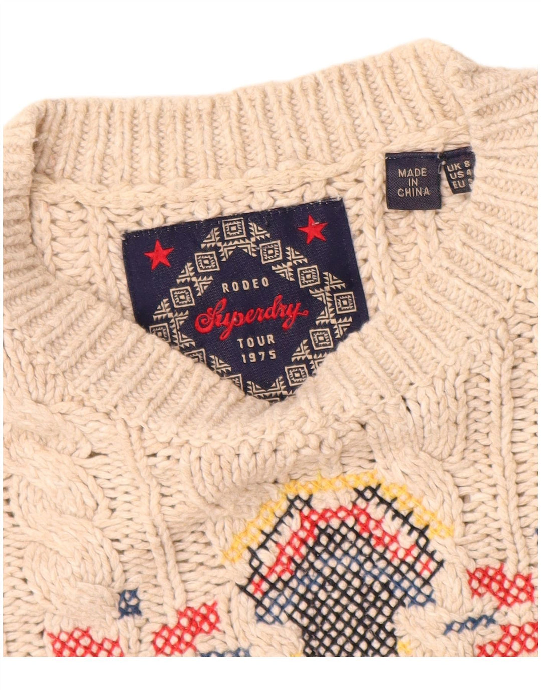 Superdry Pull ras du cou pour femme UK 8 Small Off White Fair Isle