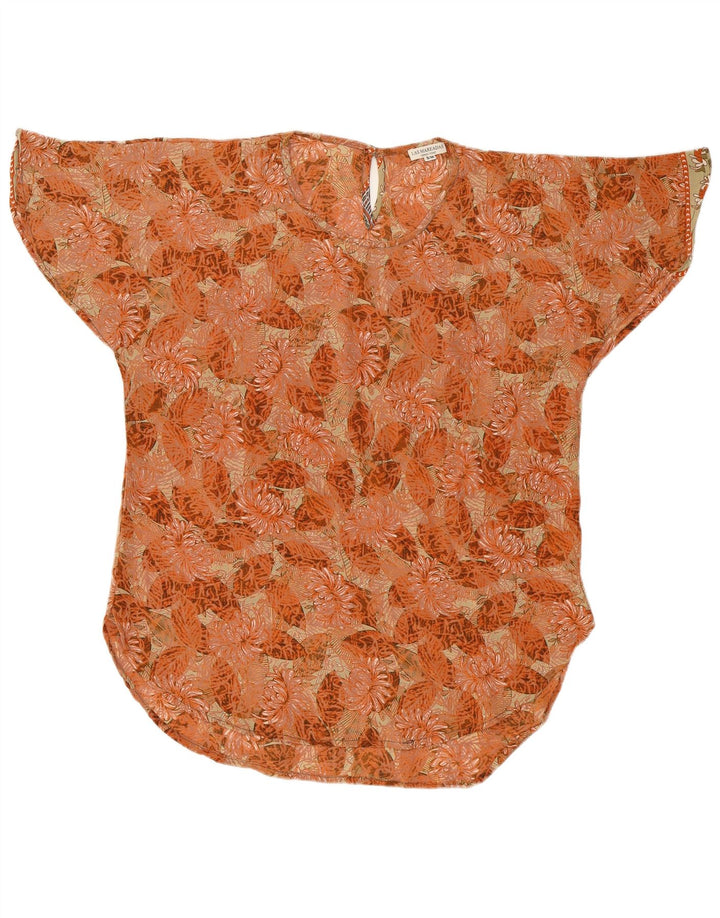 LAS MAREADAS Chemisier surdimensionné pour femme UK 10 Petite soie florale orange