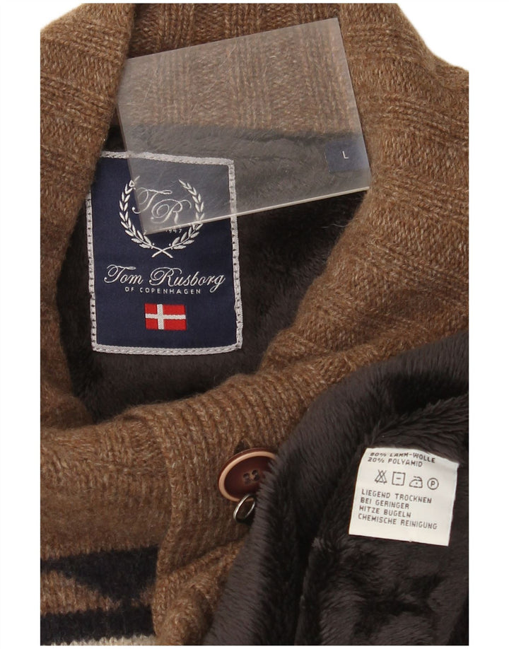 Tom Rusborg Homme Sherpa Cardigan Pull Large Marron Colorblock Laine