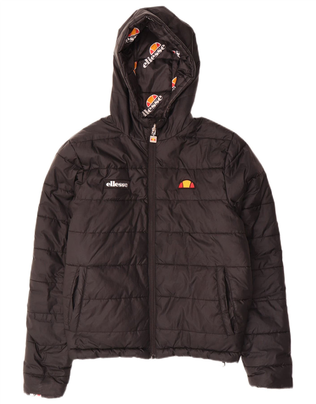 Ellesse Veste matelassée réversible à capuche surdimensionnée pour femme UK 8 Small Noir