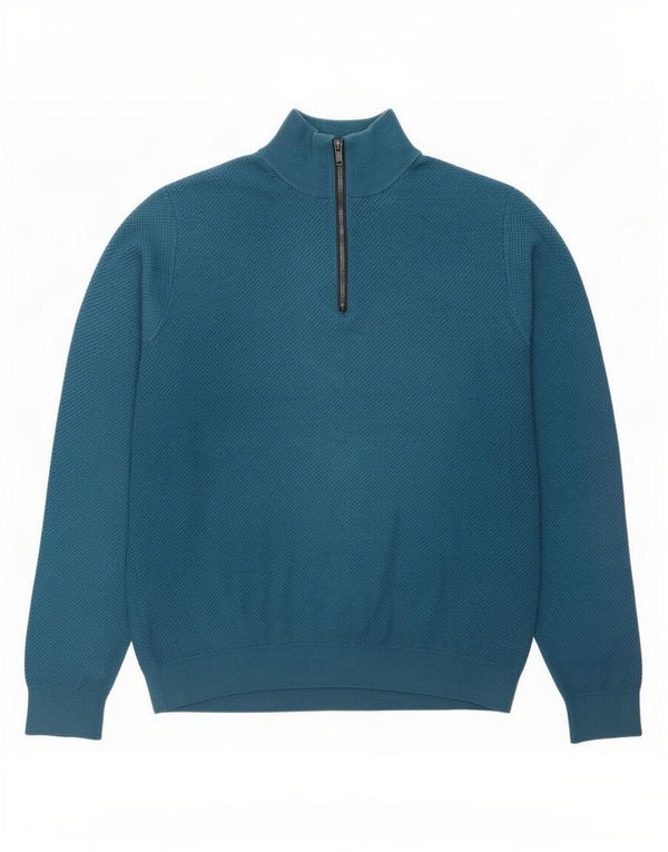Massimo Dutti Pull Col Zippé Homme Bleu Moyen Coton