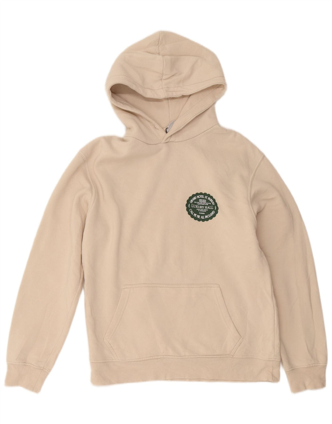 Zara Pull à capuche graphique en coton beige moyen pour homme