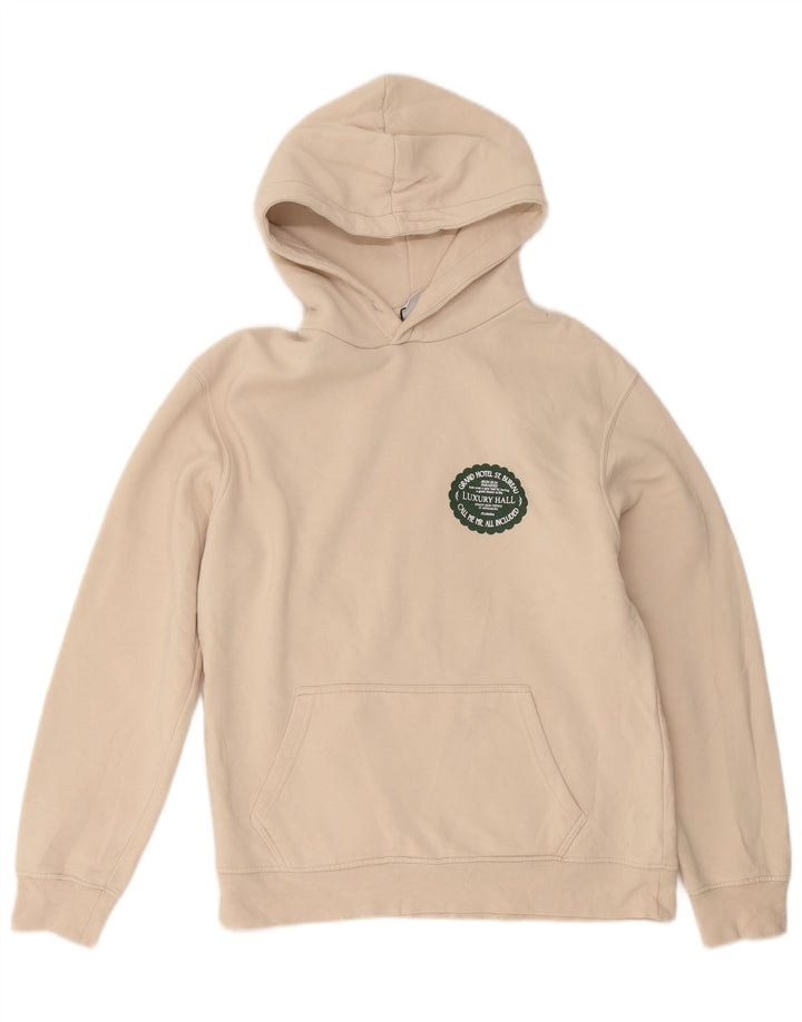 Zara Pull à capuche graphique en coton beige moyen pour homme