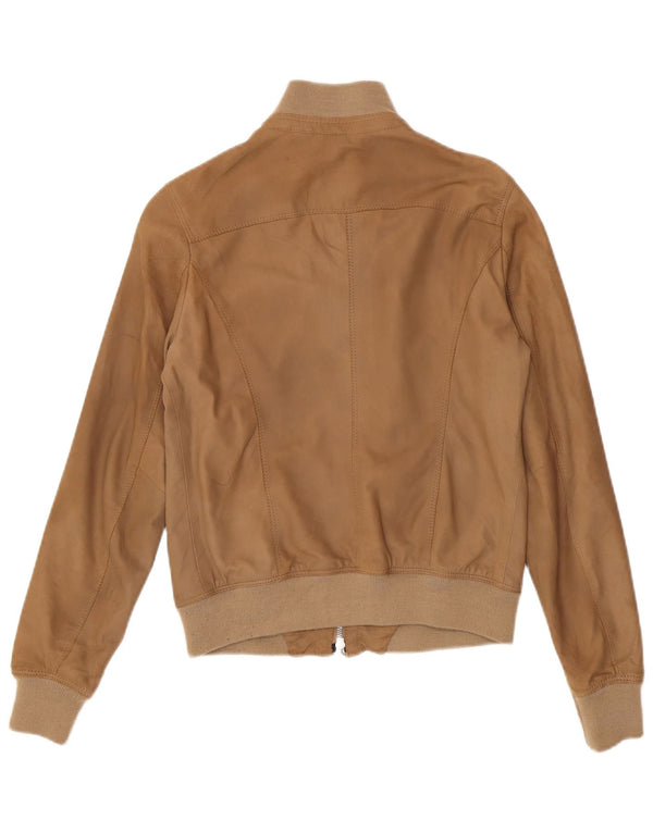 Veste Bomber En Daim Femme Vintage IT 42 Cuir Brun Moyen