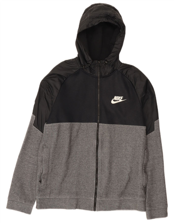 Nike Sweat à capuche zippé en coton color block gris moyen pour homme