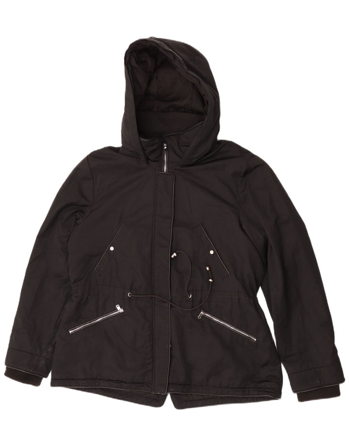 Zara Veste coupe-vent à capuche pour femme UK 18 XL Noir Polyester