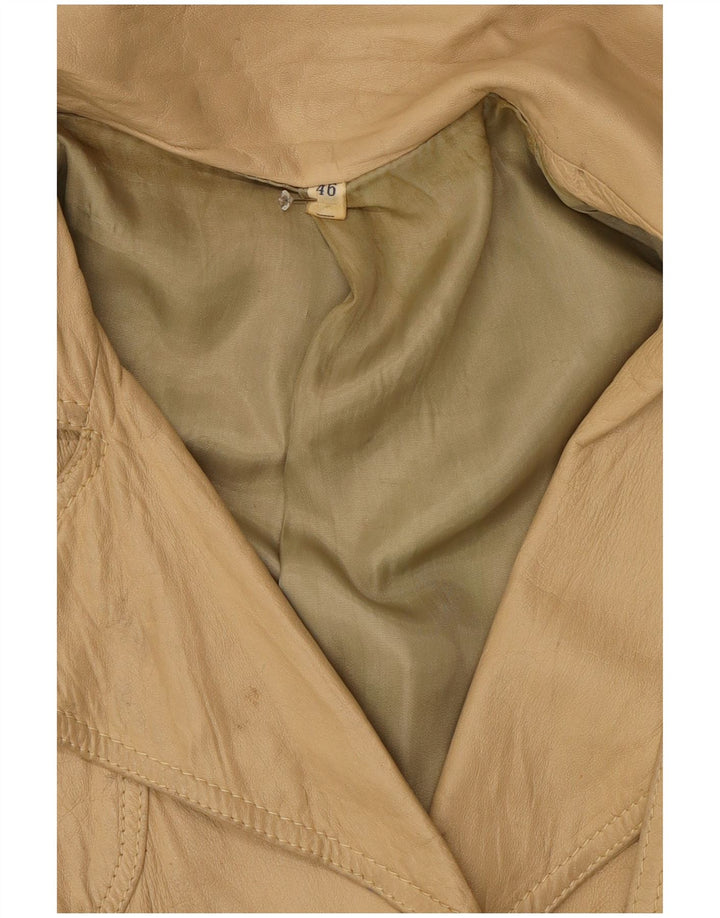 veste en cuir femme vintage IT 46 Grand Beige