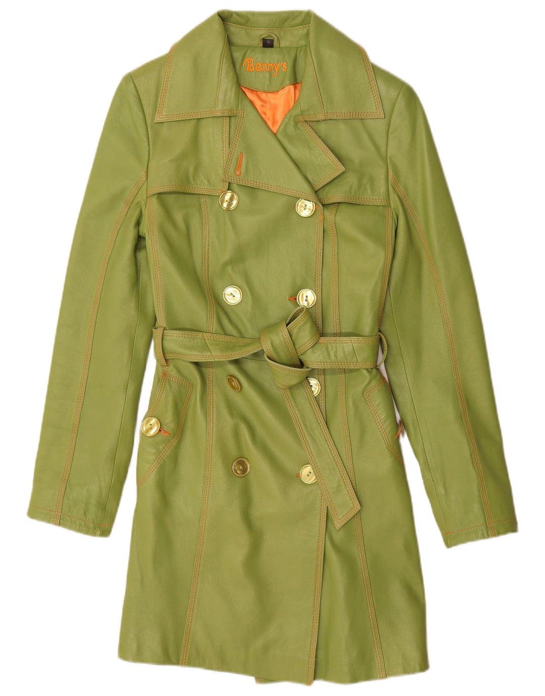 Benny's Manteau en cuir à double boutonnage pour femme UK 12 Cuir vert moyen
