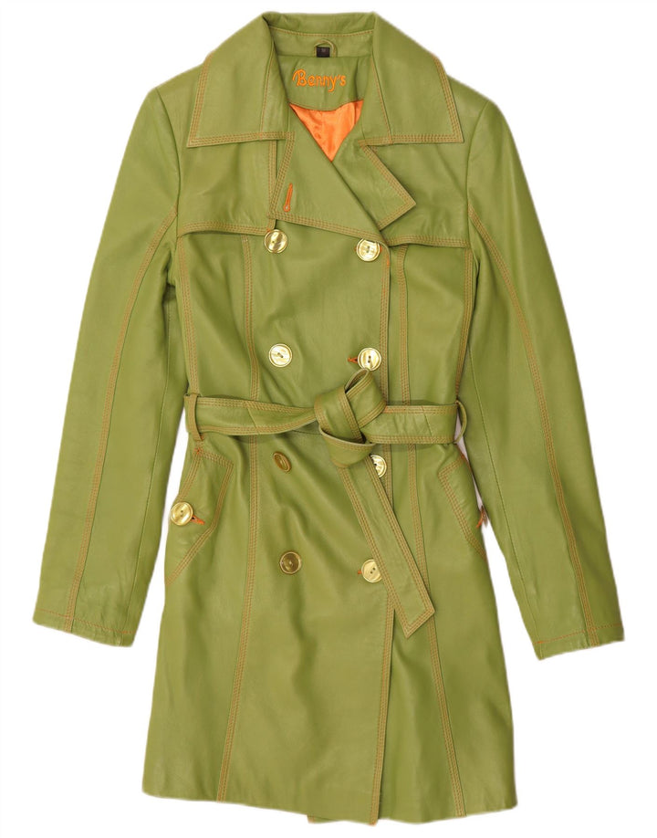 Benny's Manteau en cuir à double boutonnage pour femme UK 12 Cuir vert moyen