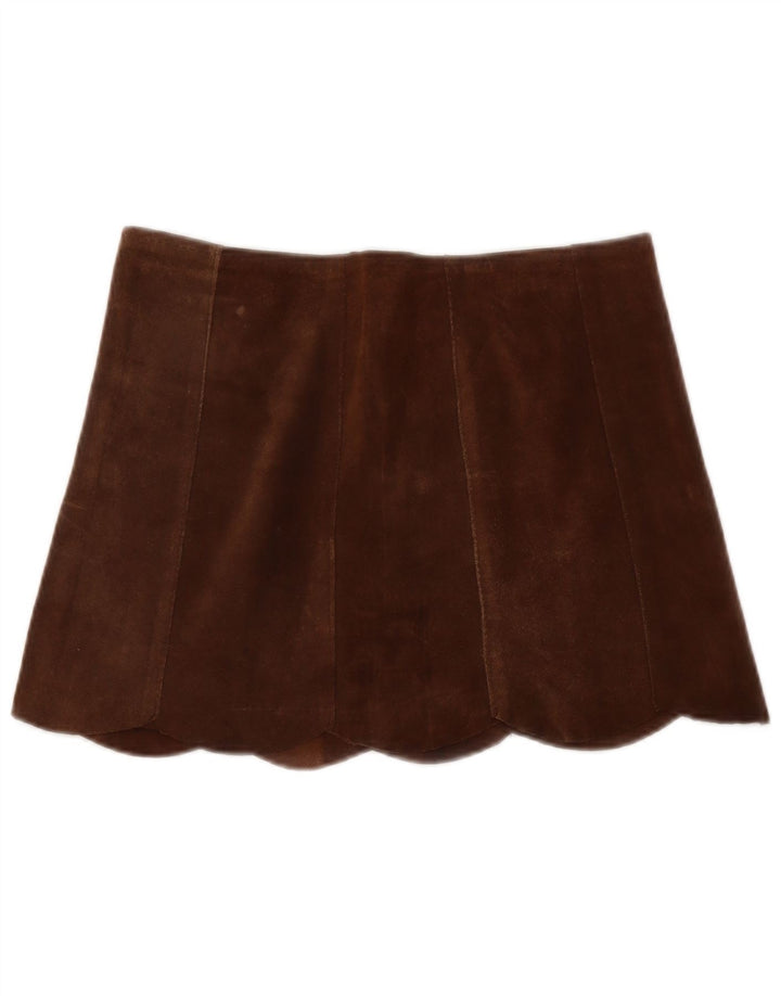 vintage Femme Daim Mini Jupe W30 Cuir Marron Moyen