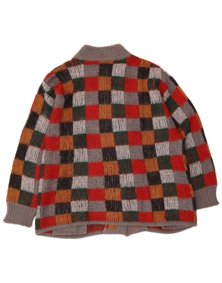vintage Womens Oversize Cardigan Sweater UK 16 Grand chèque multicolore