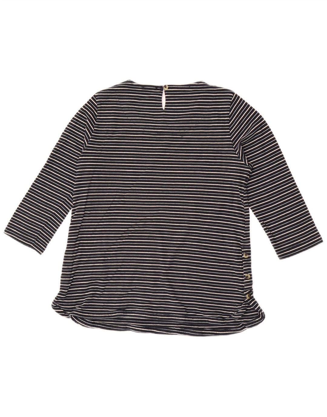 Fat Face Top Femme Manches 3/4 UK 10 Petit Bleu Marine Rayé