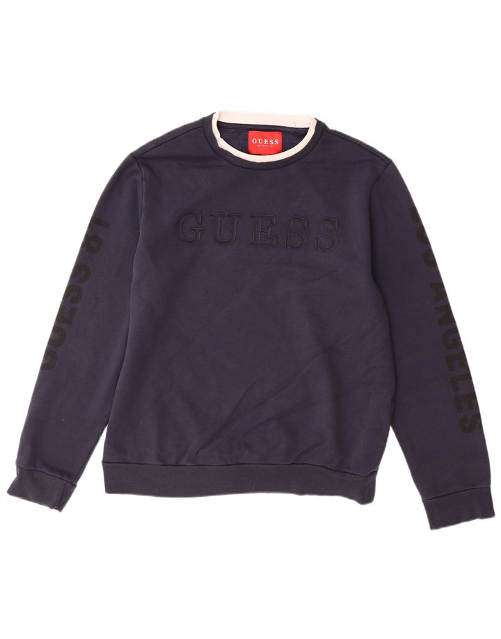 Guess Sweat-shirt graphique pour homme en coton bleu marine Taille L