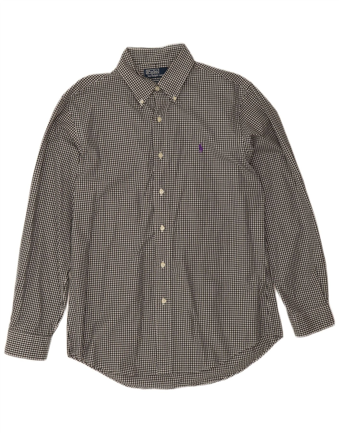 Polo Ralph Lauren Chemise ajustée sur mesure pour homme Taille 17 Grand coton vichy noir