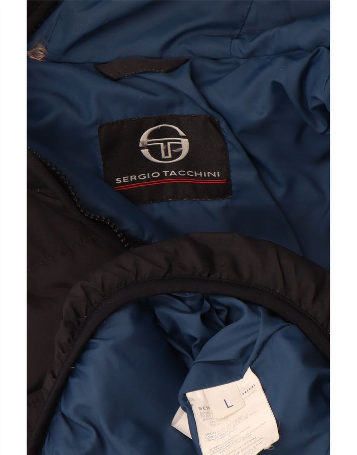 Sergio Tacchini Veste matelassée à capuche pour homme UK 40 Large Noir Polyester