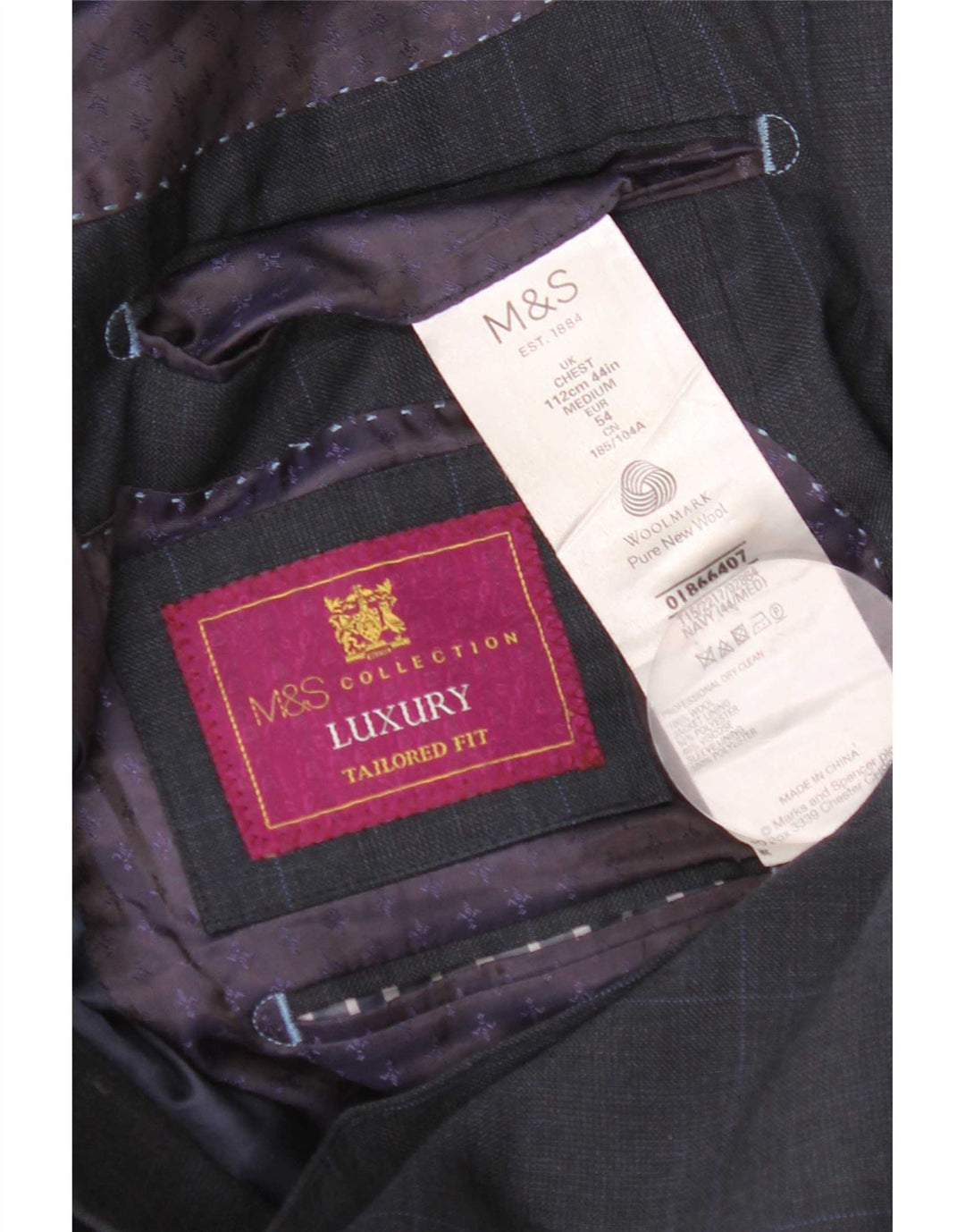 Marks & Spencer Veste blazer coupe ajustée pour homme UK 44 XL Bleu marine à carreaux