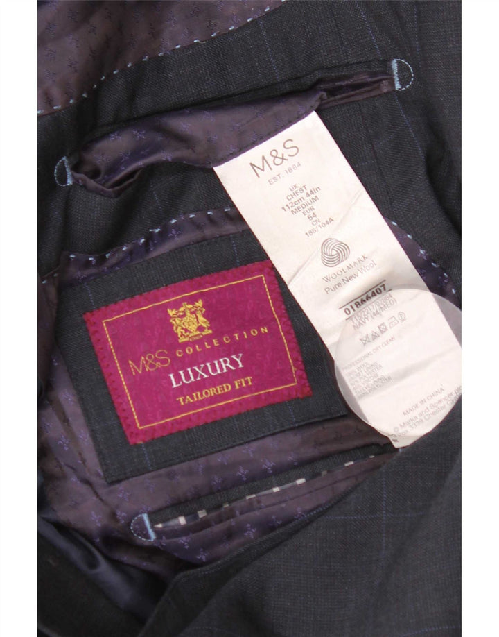 Marks & Spencer Veste blazer coupe ajustée pour homme UK 44 XL Bleu marine à carreaux