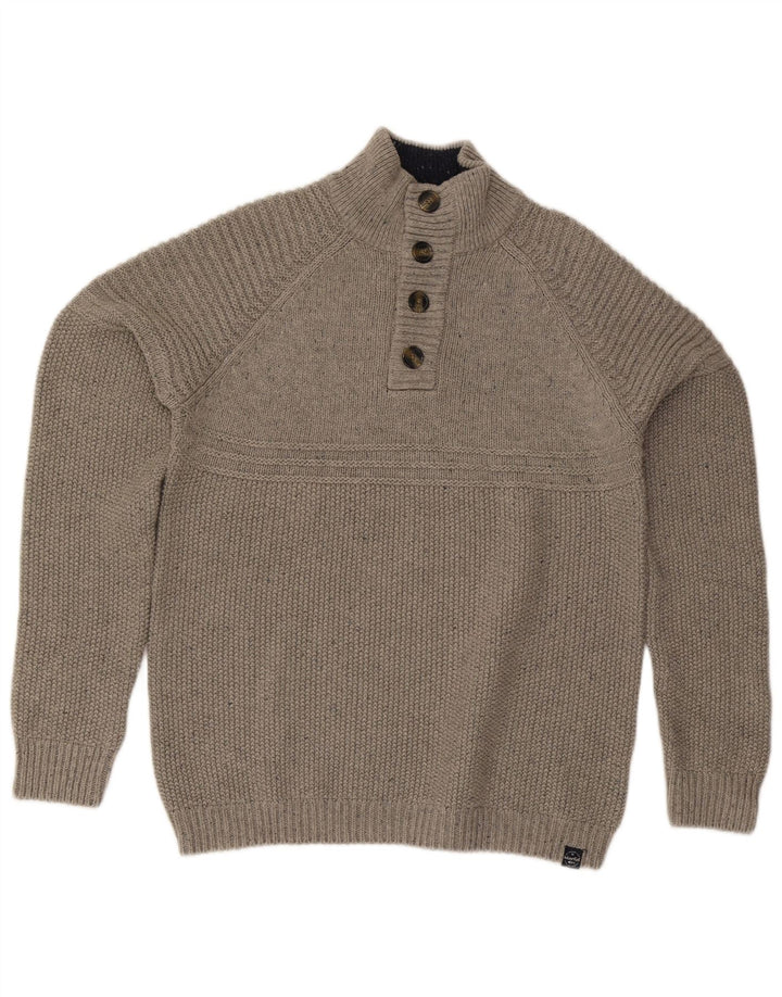 Weird Fish Pull à col boutonné pour homme en coton gris Taille L
