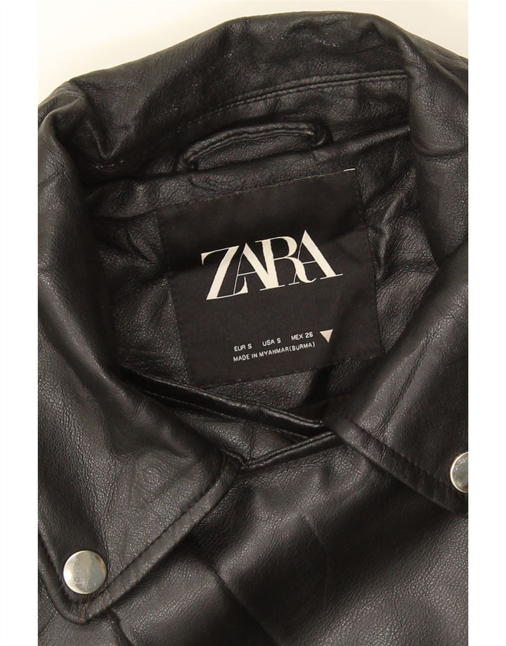 ZARA Veste de motard surdimensionnée en similicuir pour femme UK 10 Small Noir