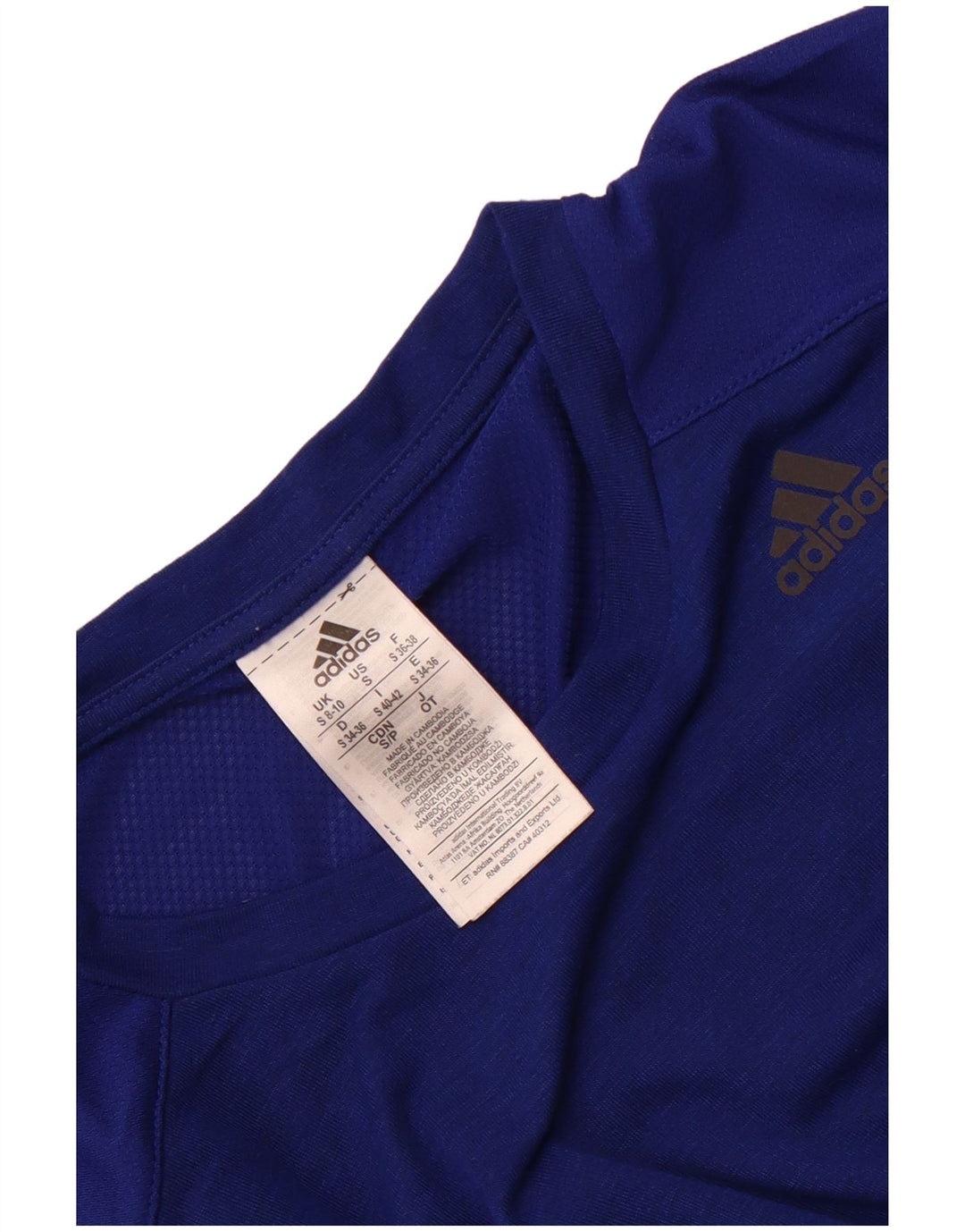 Adidas Womens Crop T-Shirt Top UK 8/10 Petit Bleu Marine Polyester