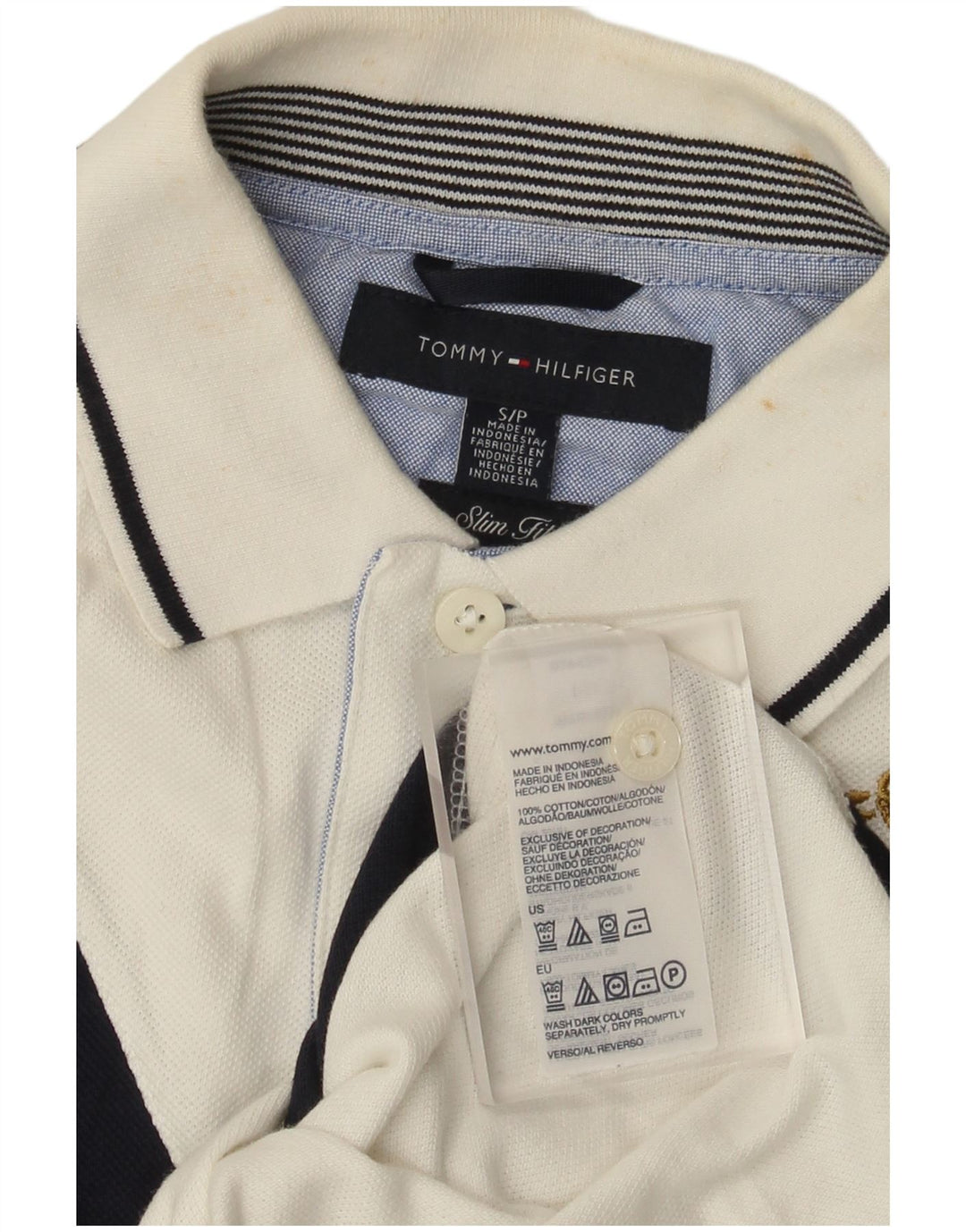 Tommy Hilfiger Polo Slim Fit Graphique pour Homme Petit Blanc Colorblock