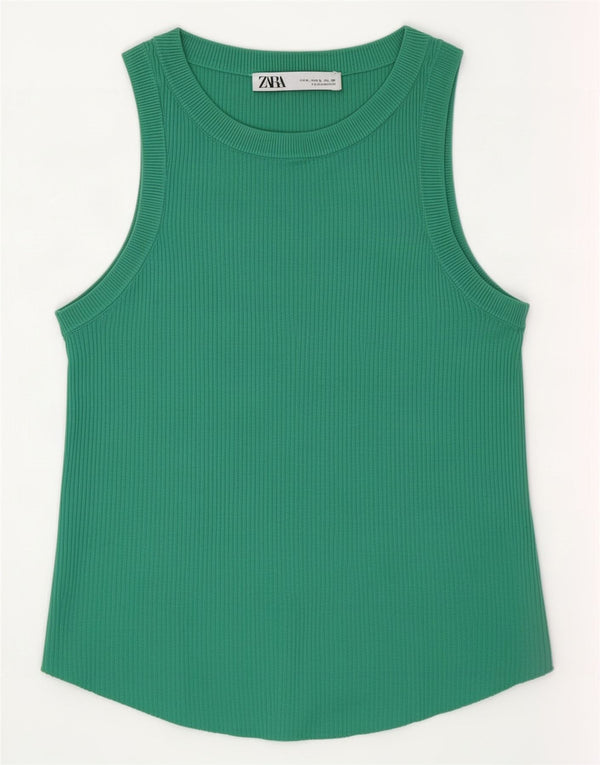 Zara Femme Débardeur UK 14 Large Vert Viscose