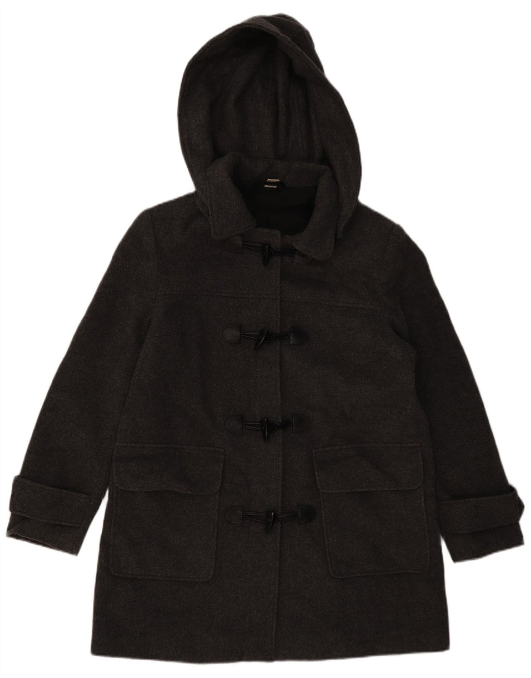 VINTAGE Femme Duffle Coat à capuche UK 16 Grande laine grise