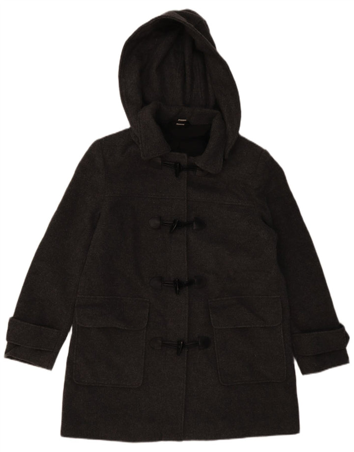 VINTAGE Femme Duffle Coat à capuche UK 16 Grande laine grise